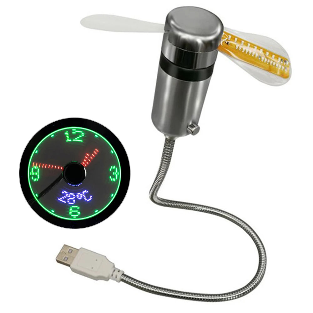 Clock Fans Time Temperature Display LED Clock Fan USB Powered Mini Cooling Flashing Fan Real Time Display for Laptop PC Notebook Innova Techno