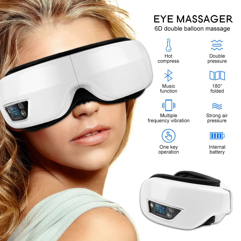 6D Smart Airbag Vibration Eye Massager Eye Care Instrumen Heating Bluetooth Music Relieves Fatigue And Dark Circles With Heat Innova Techno