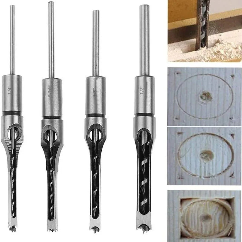 4Pcs Square Hole Drill Bit Metal Drill Bits for Wood Carpentry Tools for Woodworking Tools Parts Power Tool Drill Accessories