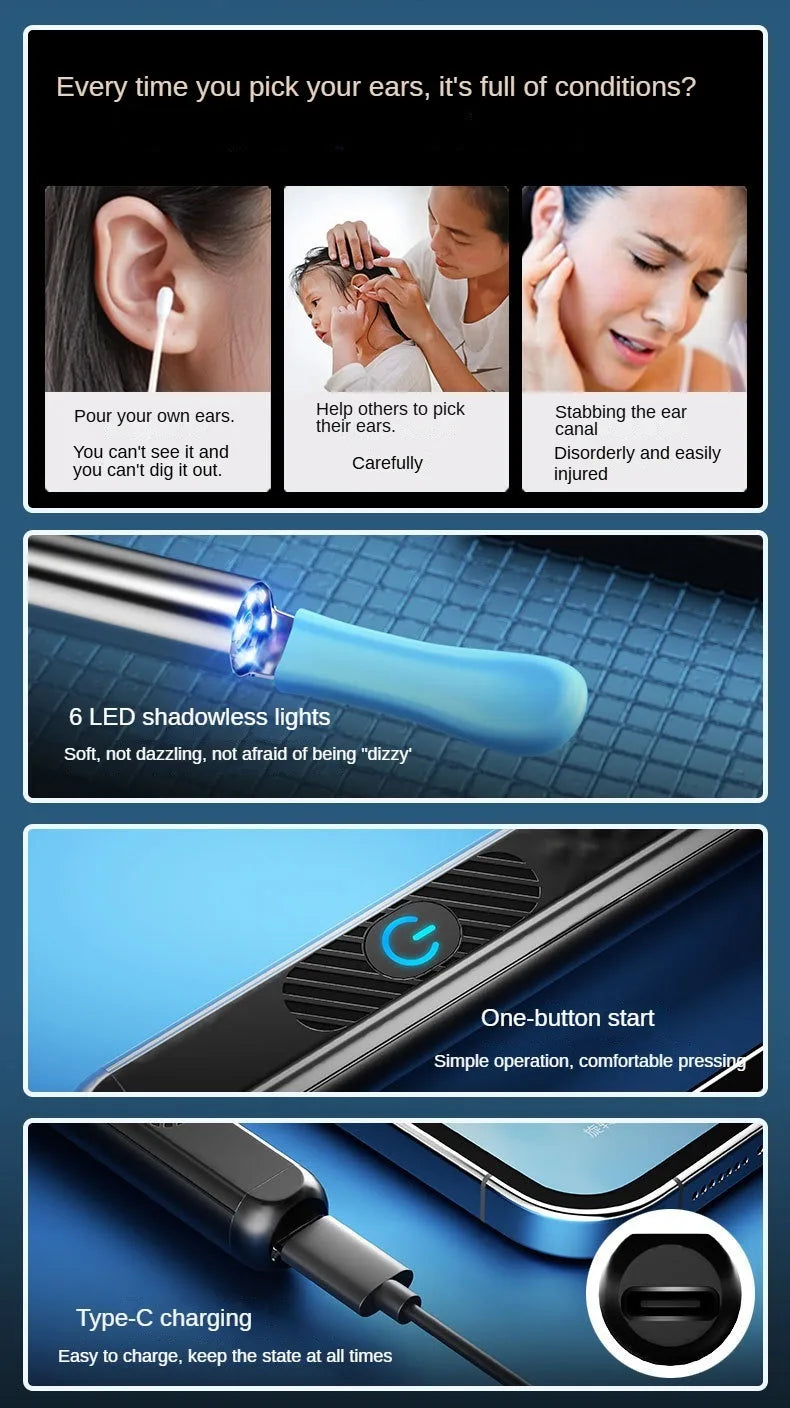 Wireless Smart Visual Ear Cleaner 800W Ear Stick Otoscope  Ear Wax Removal Tool Ear pick Camera Ear Endoscope for iOS Android Innova Techno