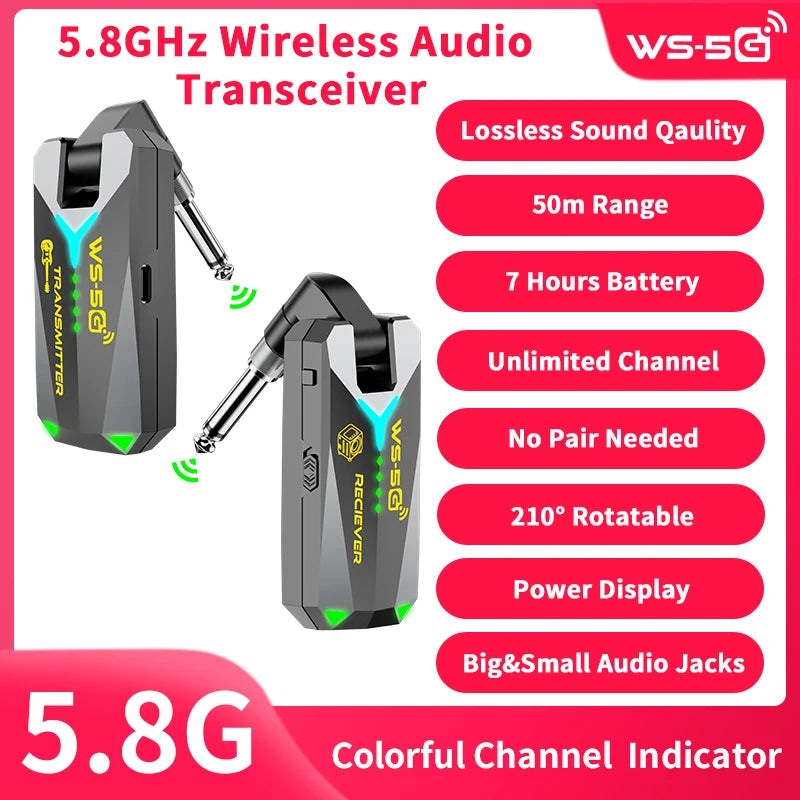 JAMJUM 5.8G Wireless Audio System with 6.35/3.5mm Audio jack Rechargeable Battery holiday gift Innova Techno