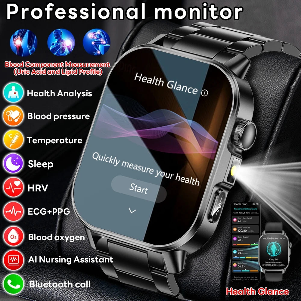 2026 New Model Uric Acid & Lipid Health Analysis Smart Watch Men ECG+PPG Bluetooth Call 2.01-inch Flashlight Smartwatch Women Innova Techno