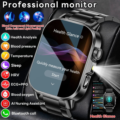 2026 New Model Uric Acid & Lipid Health Analysis Smart Watch Men ECG+PPG Bluetooth Call 2.01-inch Flashlight Smartwatch Women Innova Techno
