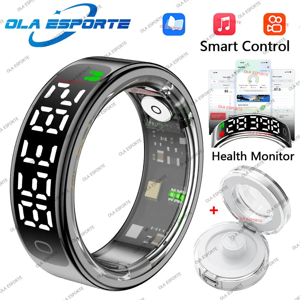 New GPS Motion Smart Ring With Charging Case LED Display Heart Rate Monitor ring Video Control Waterproof Sports Smartring R12