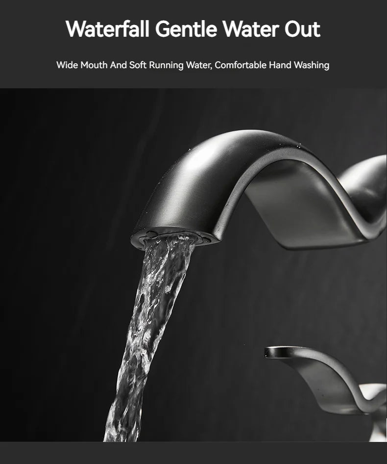 Single Handle Waterfall Bathroom Faucet Brass Gray Basin Faucet Cold And Hot Crance Faucet Sink Tap Single Handle Deck Mounted