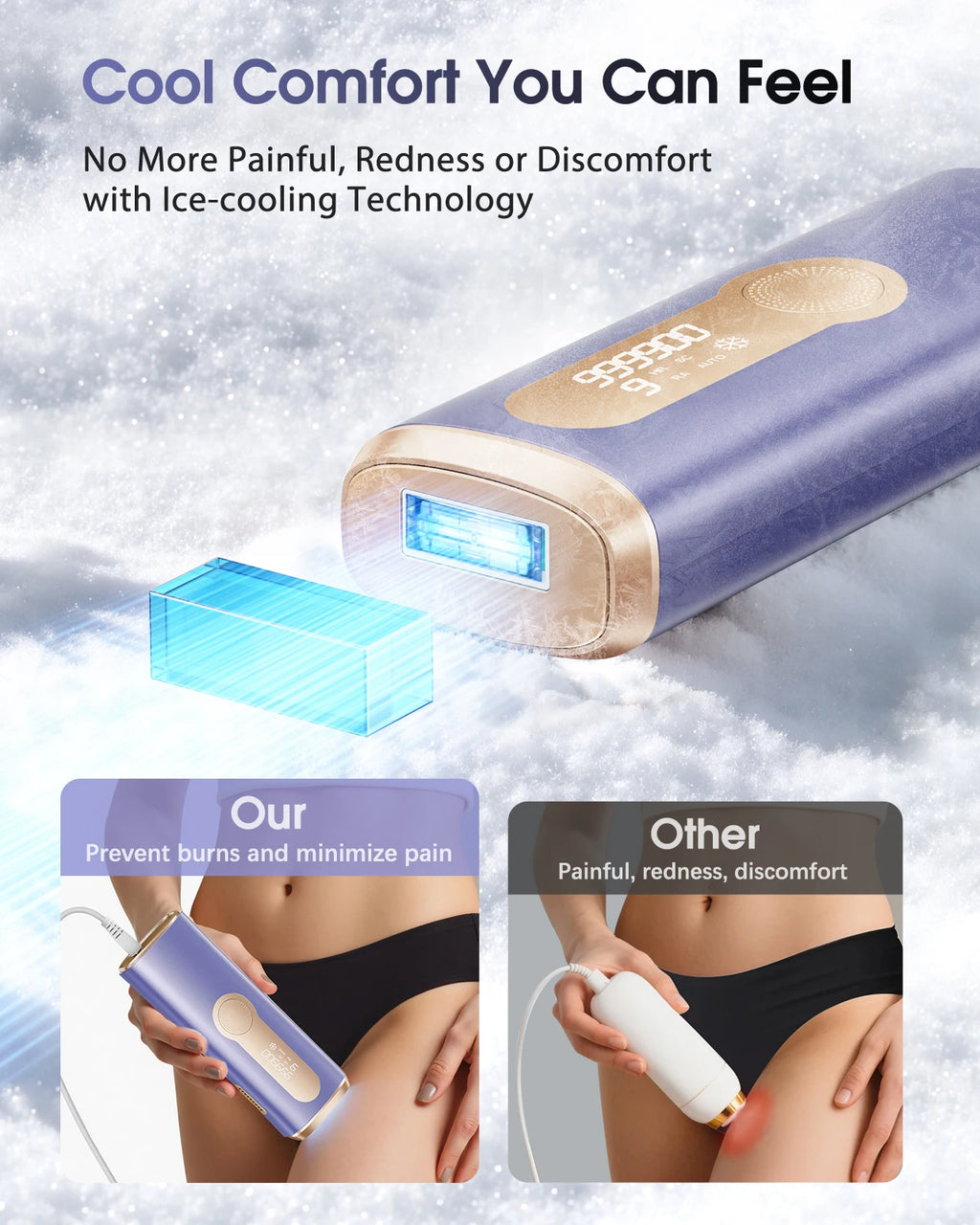 IPL Laser Hair Removal Device for Women & Men - Safe At-Home 45°F Ice-Cooling Contact for Painless & Long-Lasting Results, 86% Less Hair In 3 Weeks for Full Body & Face
