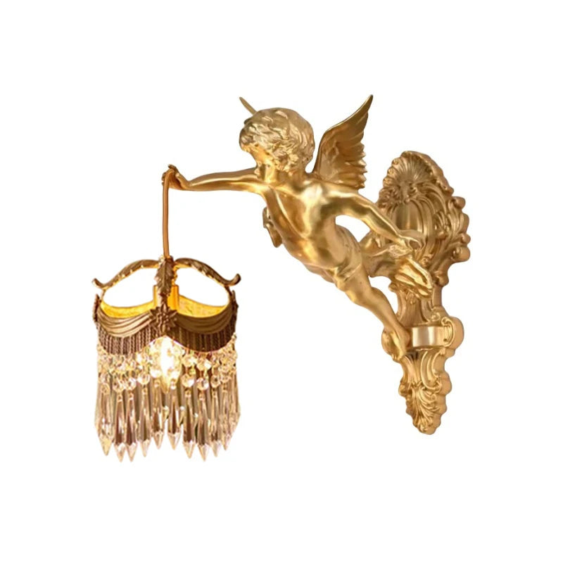Retro French Brass Wall Lamp Hotel Bedroom Aisle Staircase Wall Angel Crystal Decorative Light Background Wall Copper Light Innova Techno