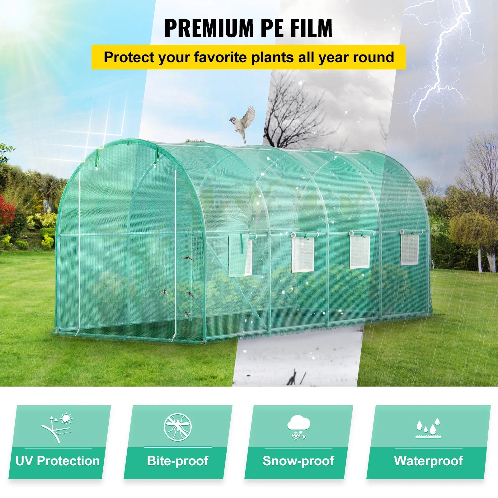 SucceBuy Walk-in Tunnel Greenhouse Galvanized Frame & Waterproof Cover 15x7x7/10x7x7/20x10x7/12x7x7 ft Greenhouses & Cold Frames Innova Techno