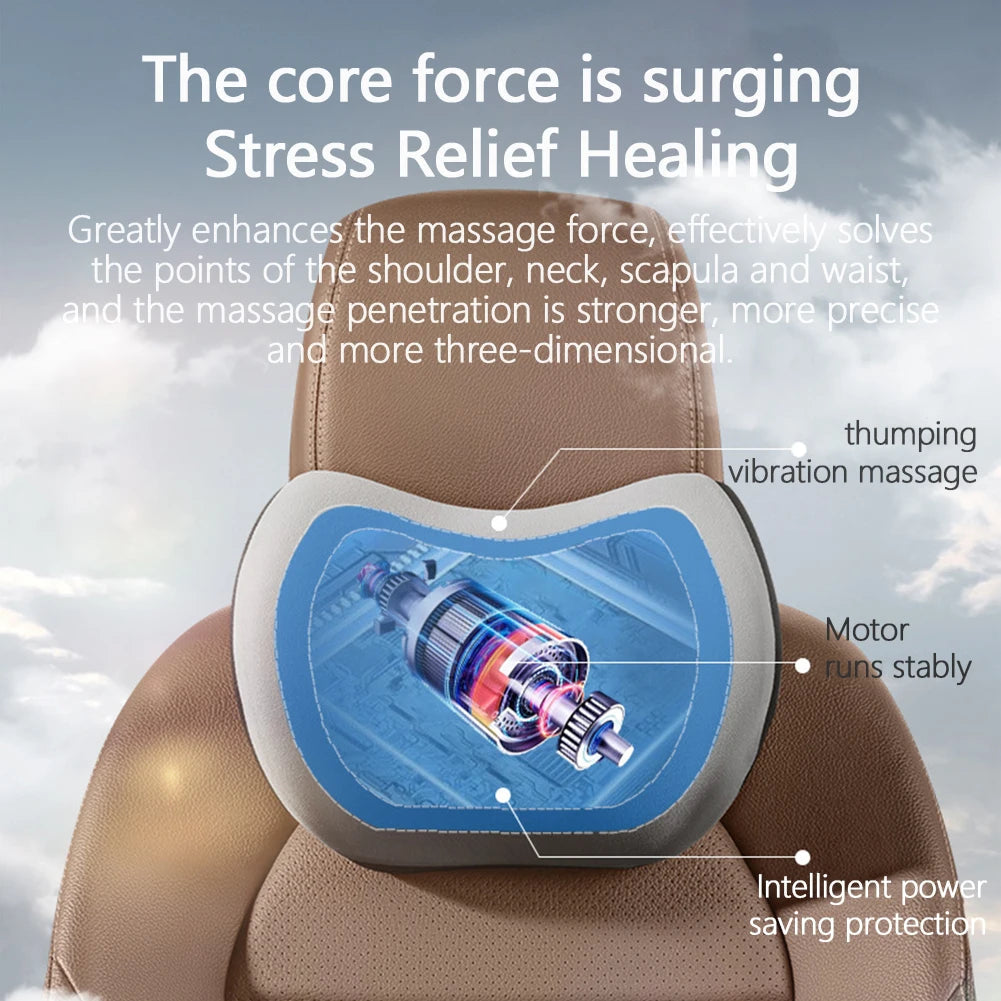Car Electric Single Lumbar Single Headrest Vibration Massage Lumbar Support Neck Pillow Lumbar Cushion Car Seat Car Interior Innova Techno