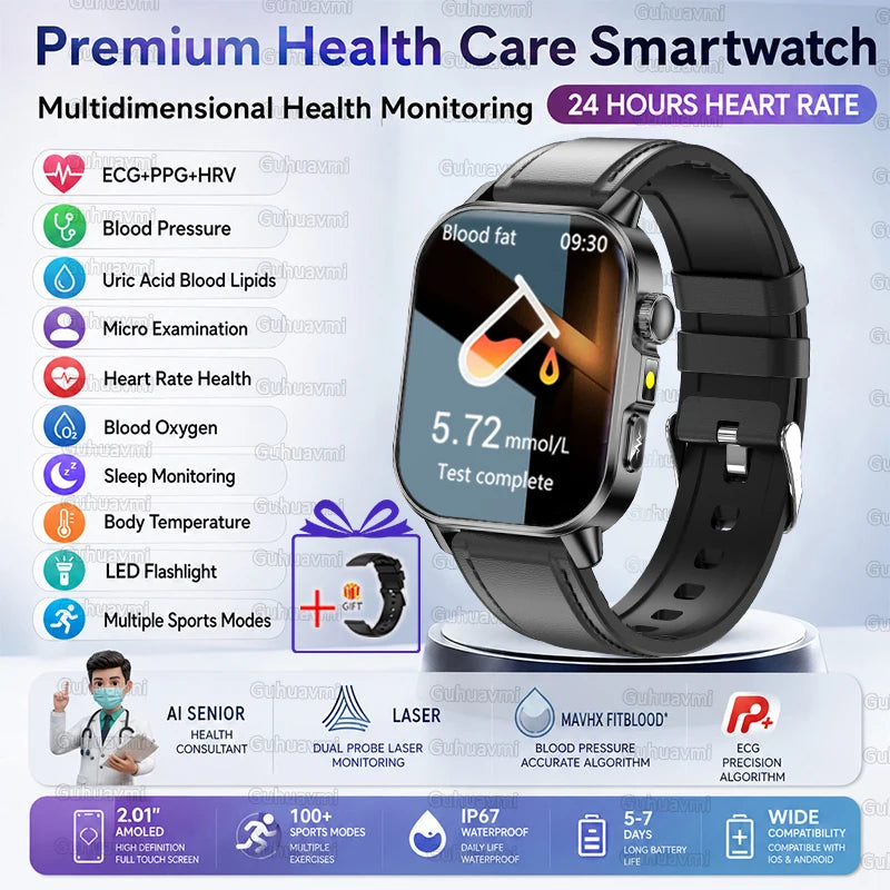 2026 New ECG+PPG Smart Healthy Diagnosis Surveillance Body Analysis Blood Pressure Lipid Uric Acid Health Smart Watches For Men