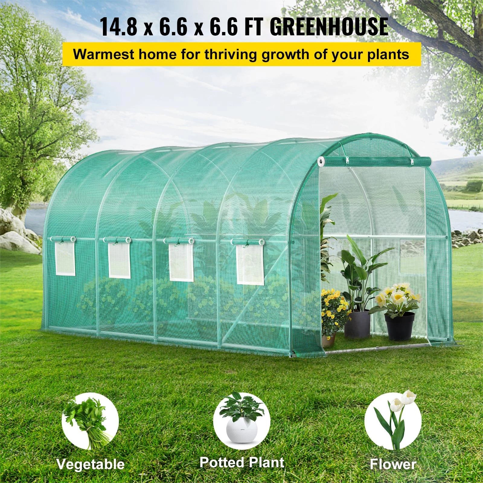 SucceBuy Walk-in Tunnel Greenhouse Galvanized Frame & Waterproof Cover 15x7x7/10x7x7/20x10x7/12x7x7 ft Greenhouses & Cold Frames Innova Techno