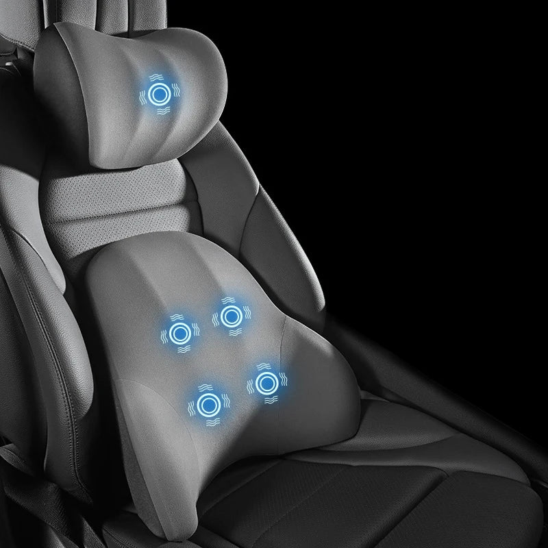Car Electric Single Lumbar Single Headrest Vibration Massage Lumbar Support Neck Pillow Lumbar Cushion Car Seat Car Interior Innova Techno