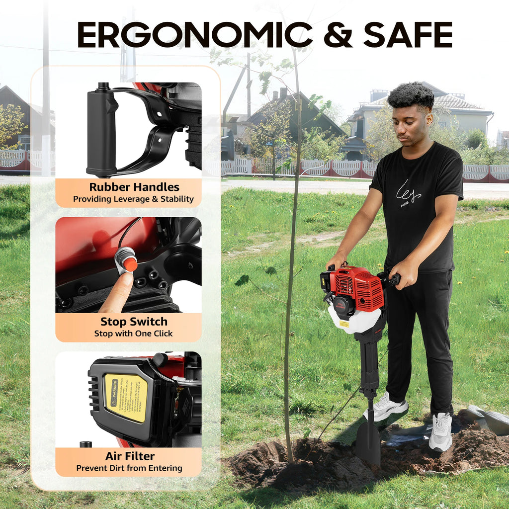 52cc Gas Powered Portable Garden Tree Digger 1900W 2-Stroke Tree Digging Machine Tree Excavator for Digging Root Cutting