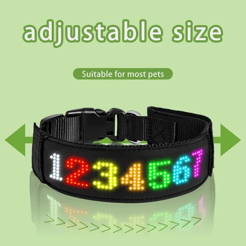 LED Multicolor Display Pet Dog Collars Programmable Multilingual Scrolling Customized Animations Rechargeable Glowing Necklace Innova Techno
