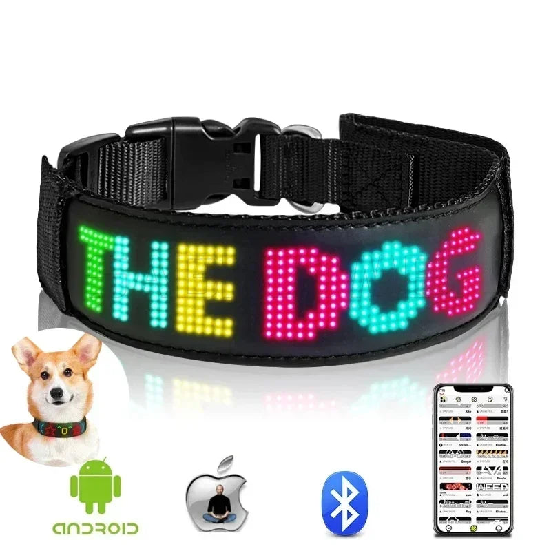LED Multicolor Display Pet Dog Collars Programmable Multilingual Scrolling Customized Animations Rechargeable Glowing Necklace Innova Techno