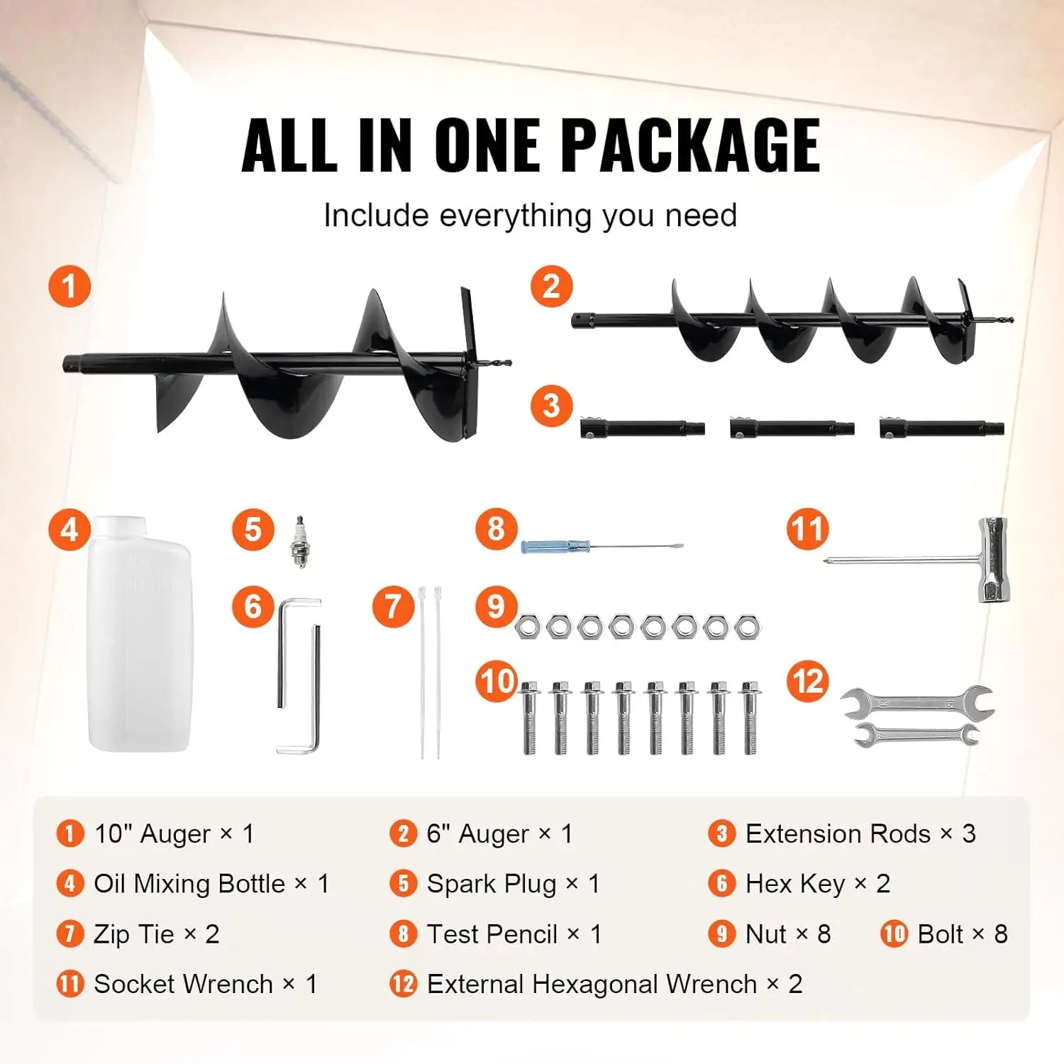 Post Hole Digger,52cc 1450W Auger Digger,Gas Powered Earth Digger with Two Drill Bit 6''& 10''and 3 Extension Rods,for Farmland Innova Techno