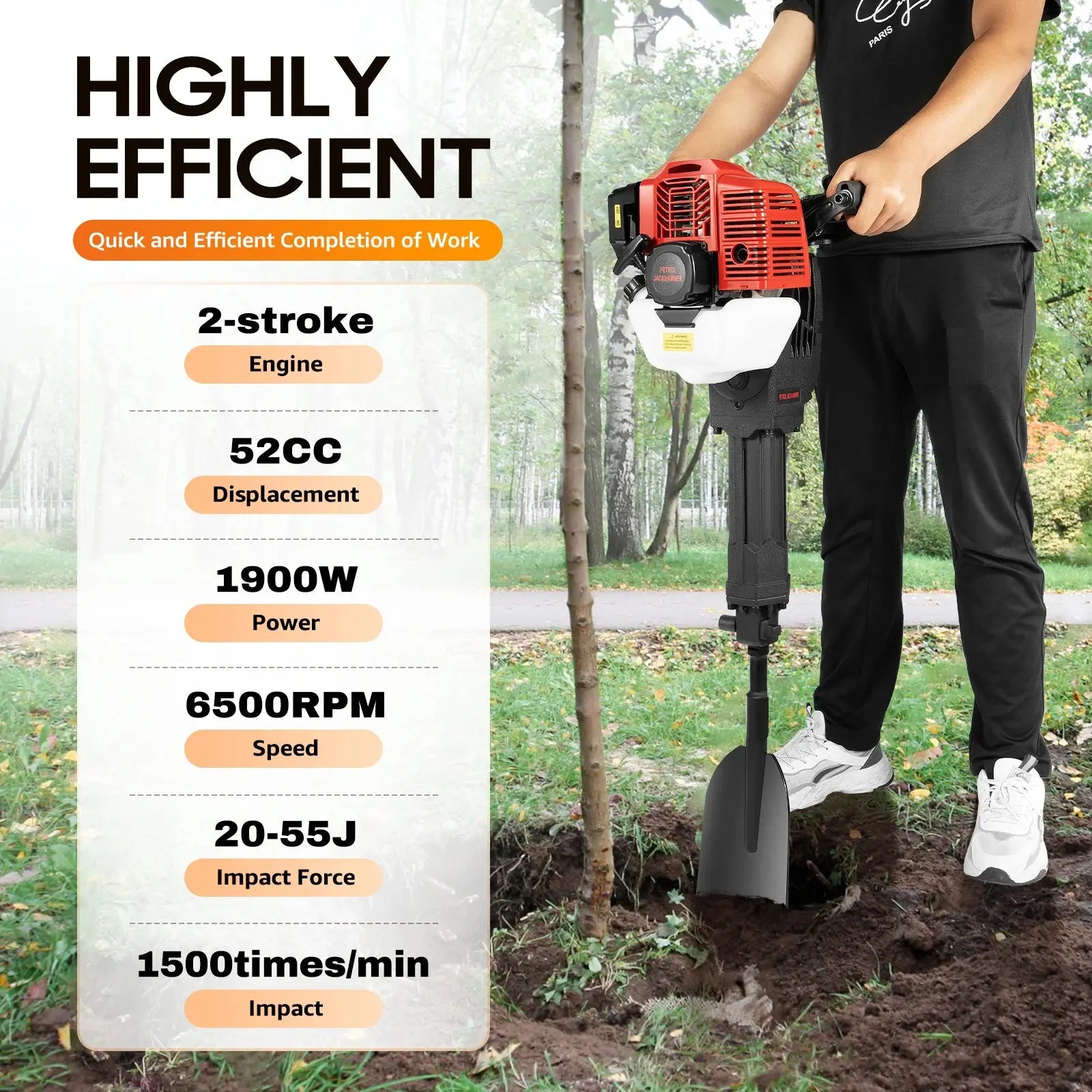 52cc Gas Powered Portable Garden Tree Digger 1900W 2-Stroke Tree Digging Machine Tree Excavator for Digging Root Cutting Innova Techno
