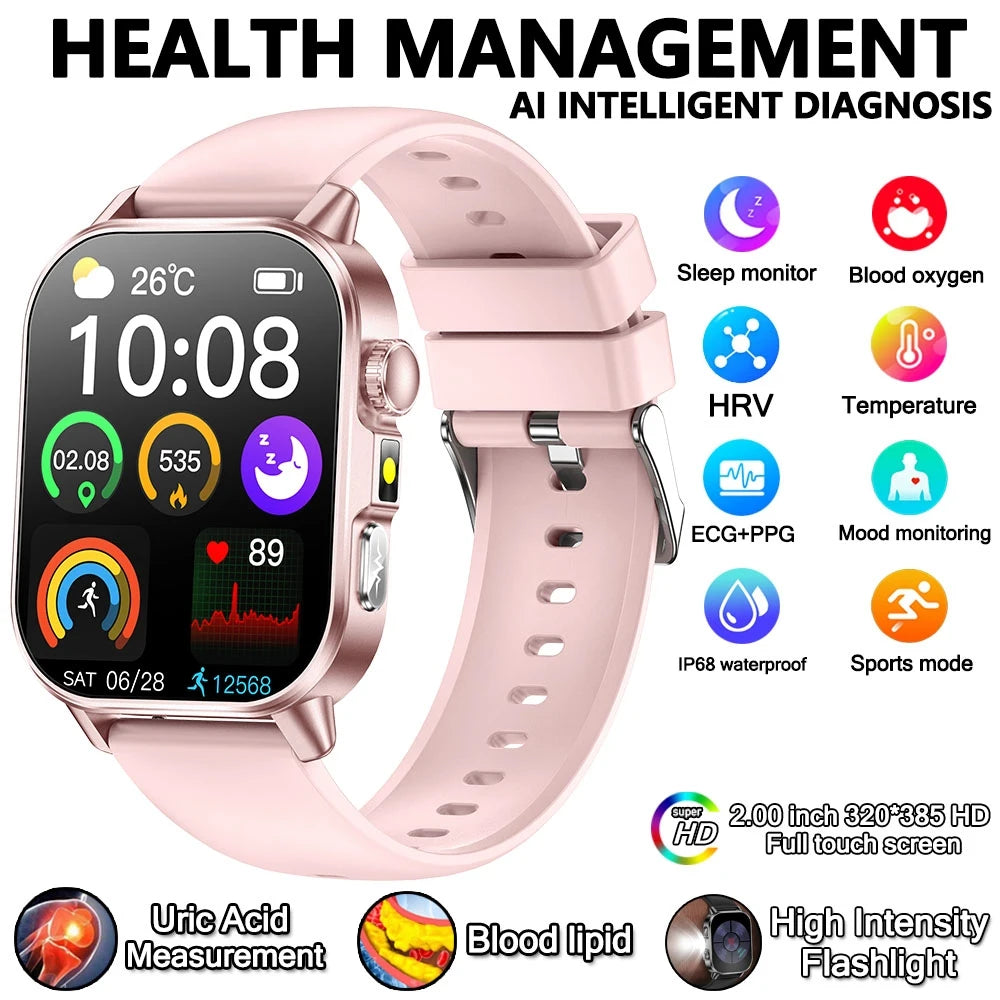 2026 New Model Uric Acid & Lipid Health Analysis Smart Watch Men ECG+PPG Bluetooth Call 2.01-inch Flashlight Smartwatch Women Innova Techno