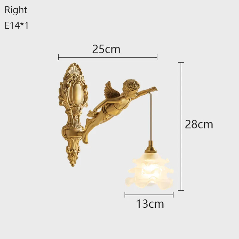 French Vintage Style Copper Angel Hanging Flower Crystal Wall Lamp Palace Corridor Entrance Porch Balcony Bedside Lighting