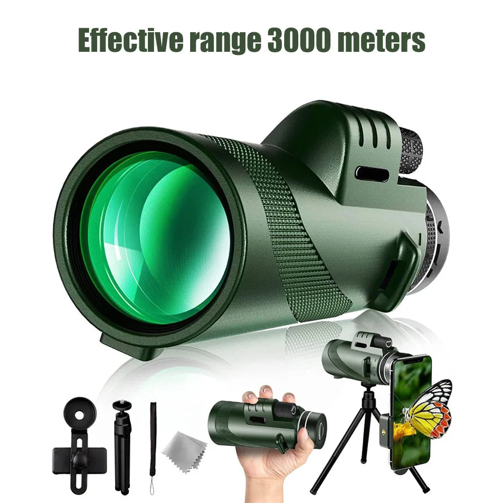 80x100 HD Monocular For Smartphone Adapter & Tripod Telescope With BAK4 Prism For Outdoor Camping ,Birdwatching, Hunting, Hiking Innova Techno