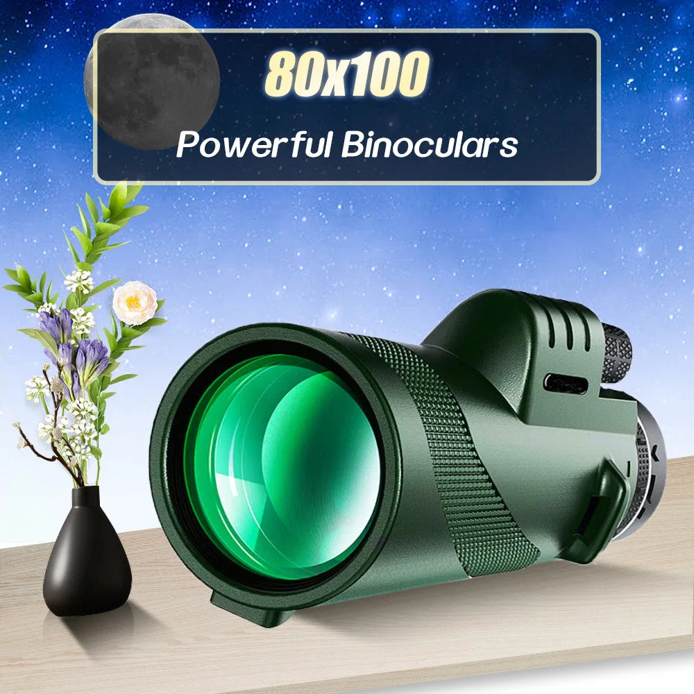80x100 HD Monocular For Smartphone Adapter & Tripod Telescope With BAK4 Prism For Outdoor Camping ,Birdwatching, Hunting, Hiking Innova Techno