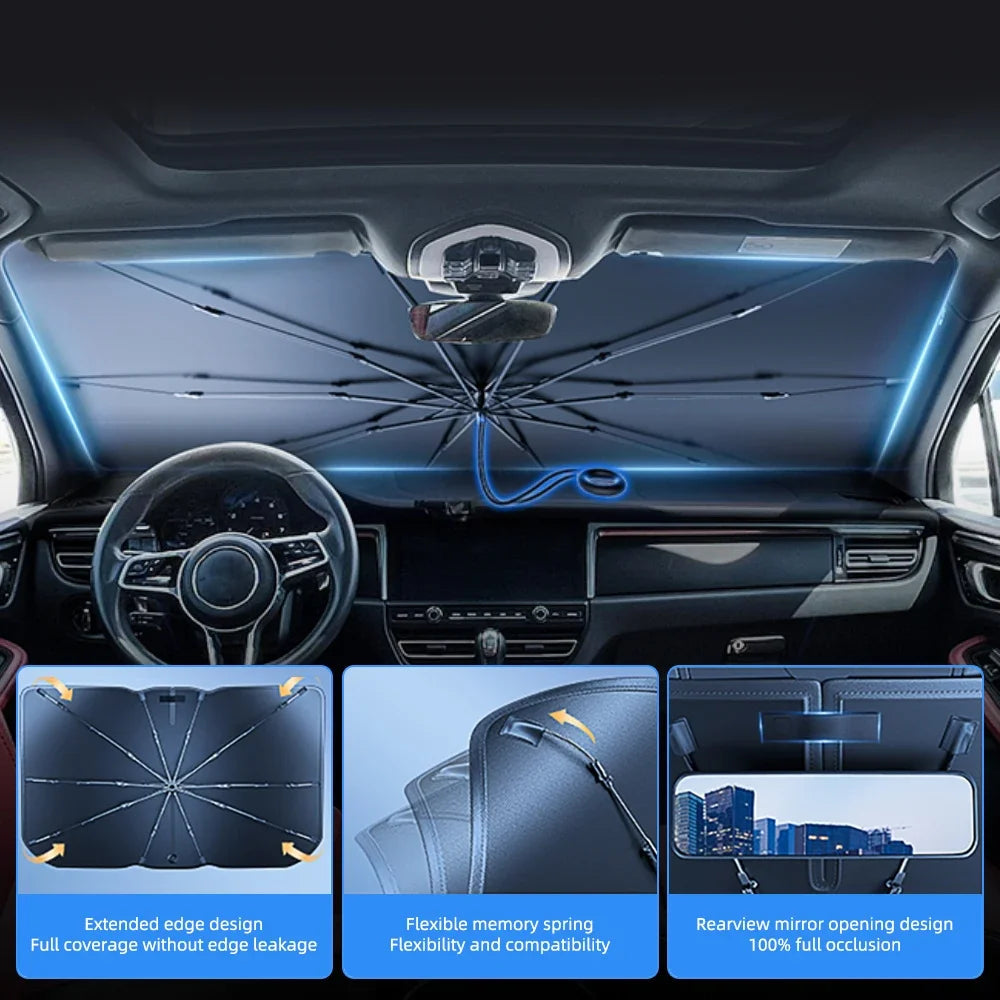 2024 Car Windshield Sun Shade Umbrella Foldable Sunshade Front Window Cover for UV Block Heat Protection Protector Parasol Innova Techno