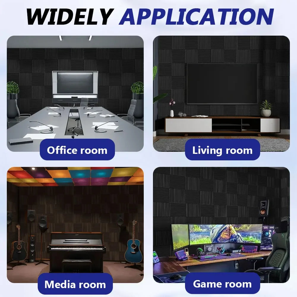 48Pcs 1" X 12" X 12" Acoustic Foam Panels Studio Soundproofing Wedge Sound Proof Wall Panels Acoust Insulation Foam Black Blue Innova Techno