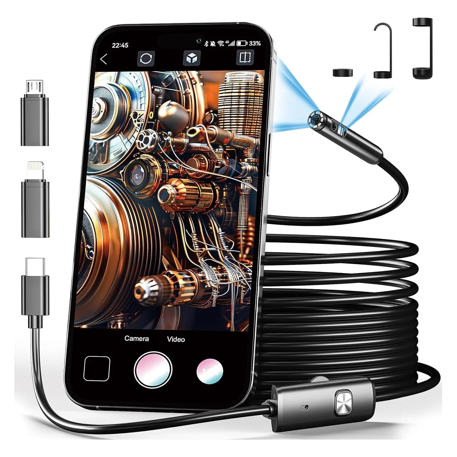 8mm 1080P Endoscope Automotive Boroscope Inspection Device Camera For Apple Iphone IOS Smart Phone Android Type C Cars Mobile Innova Techno