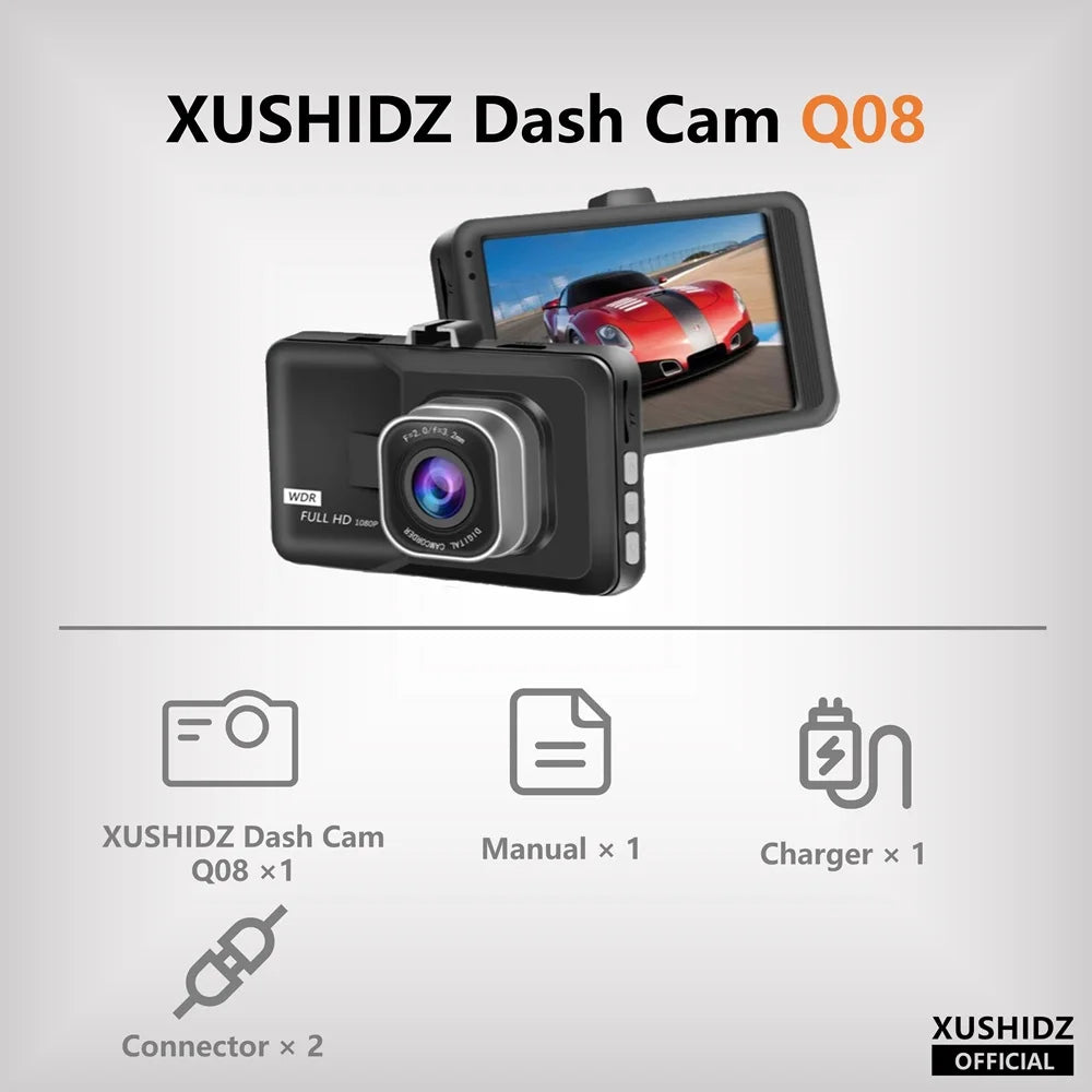 XUSHIDZ NEW 1080P HD Dash Camera Loop Recording Car Vehicle DVR Video Recorder Dashcam Night Vision 24h Parking Monitor G-sensor Innova Techno