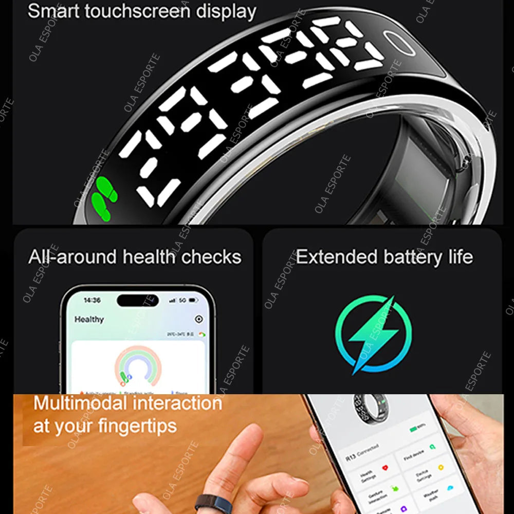 Smart Ring with Display Screen and Touch Heart Rate Blood Oxygen Sleep Health Monitoring Sports Count steps Waterproof Smartring Innova Techno