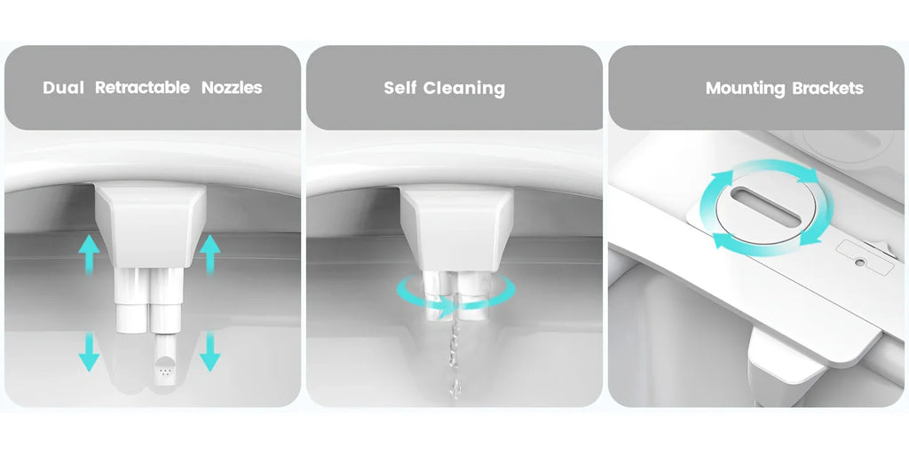 Bidet Attachment for Toilet, Non-Electric Dual Nozzle for Frontal & Rear Wash, Adjustable Water Pressure Control, Bidet Seat