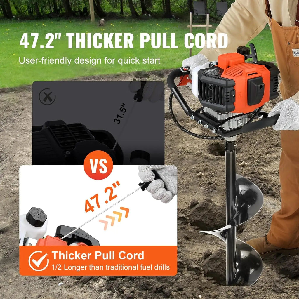 Post Hole Digger,52cc 1450W Auger Digger,Gas Powered Earth Digger with Two Drill Bit 6''& 10''and 3 Extension Rods,for Farmland Innova Techno