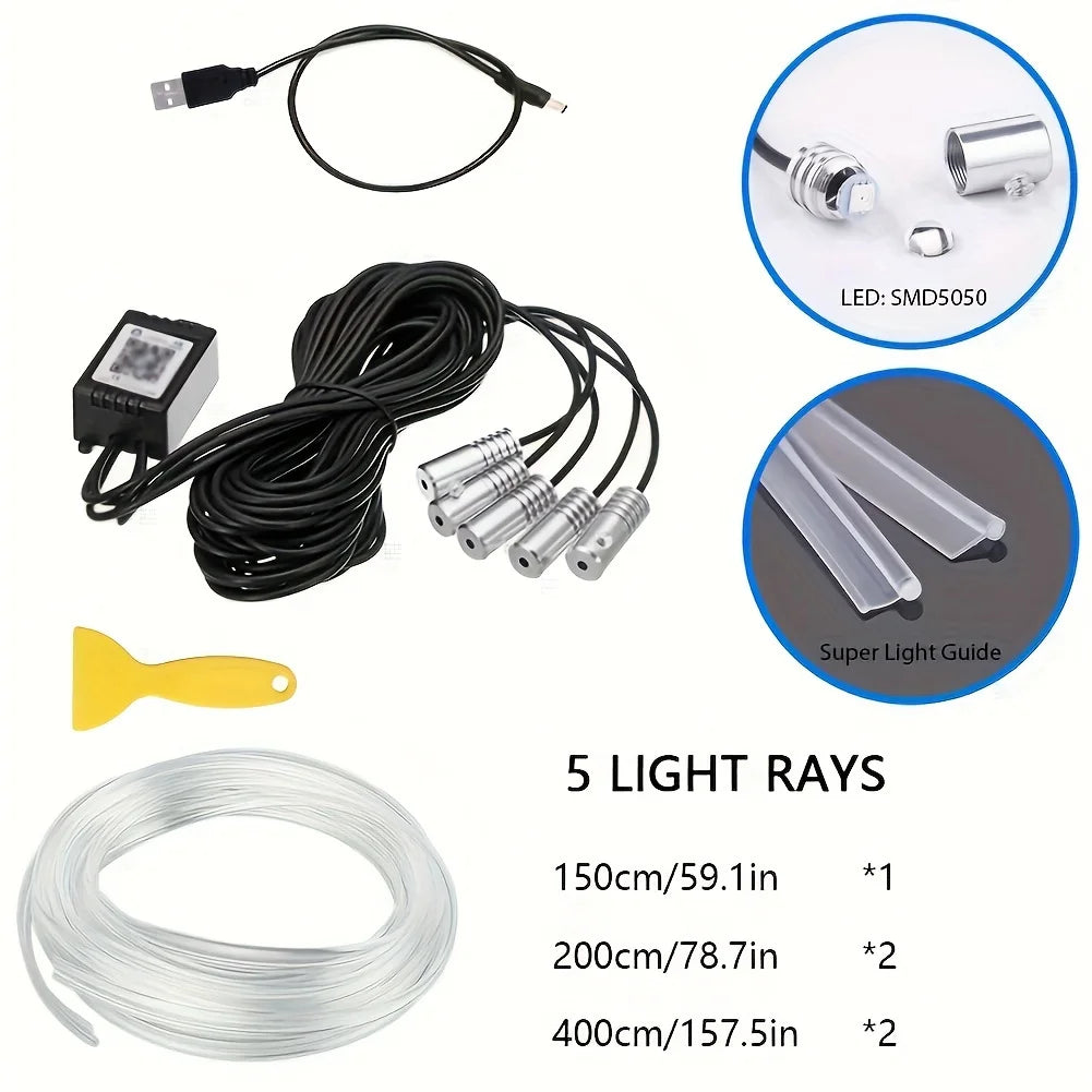 5 in 1 Car Interior LED Ambient Light Strip 6M Fiber Optic Atmosphere Nelon Lighting Kit APP Remote Control Auto Decorative Lamp Innova Techno