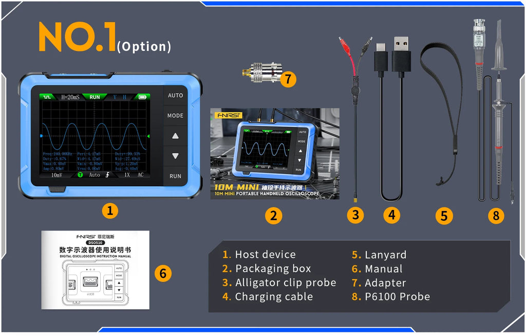 FNIRSI New DSO510 DSO152 DSO153 Mini Handheld Digital 2 IN 1 Oscilloscope Portable 48MS/s 10MHz Bandwidth Electronic Repair Tool Innova Techno