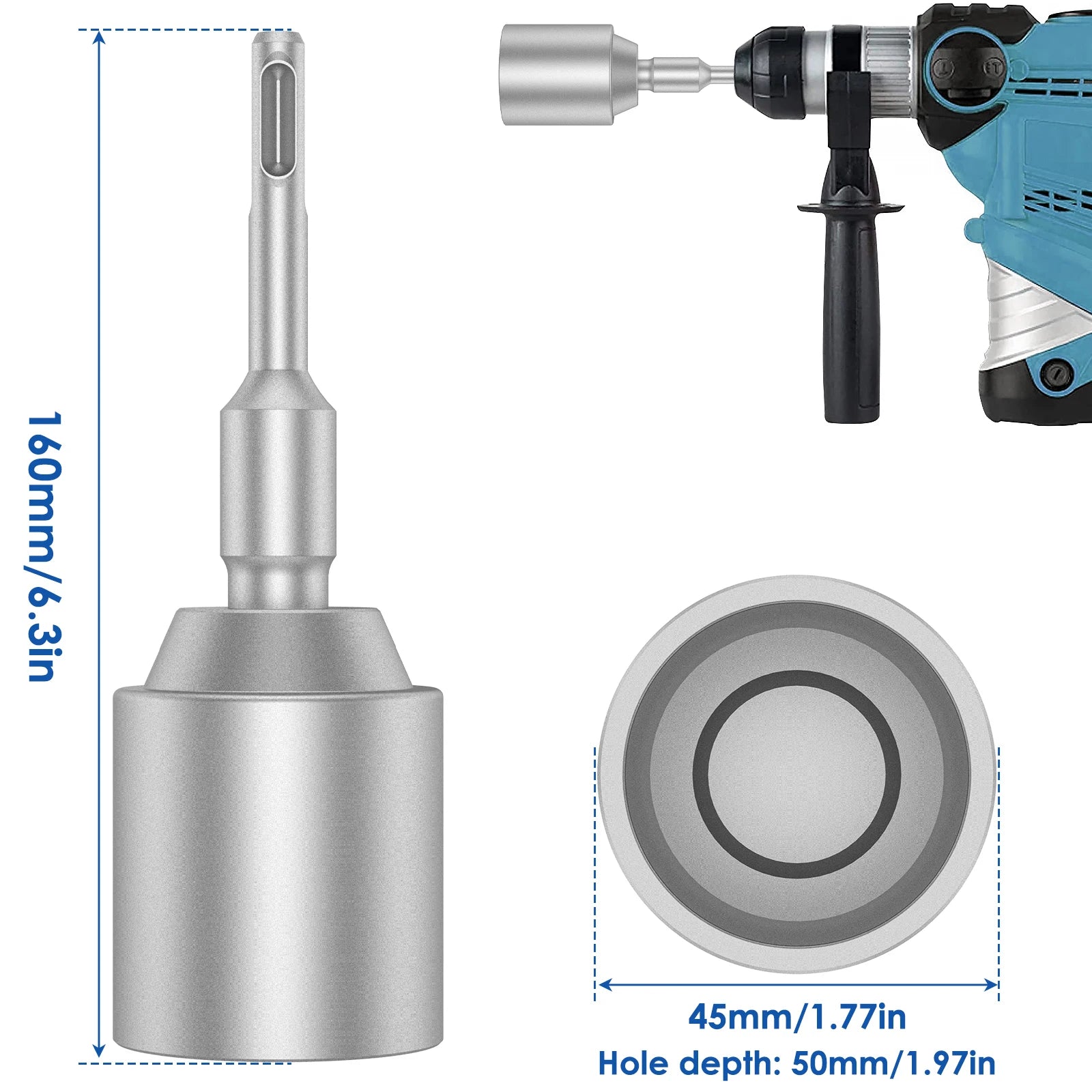 30/45/65mm Heavy Duty SDS-Plus T Post Ground Rod Driver Tool Forged Steel Drill Bit Driver Durable Hammer Drill Rod Converter Innova Techno
