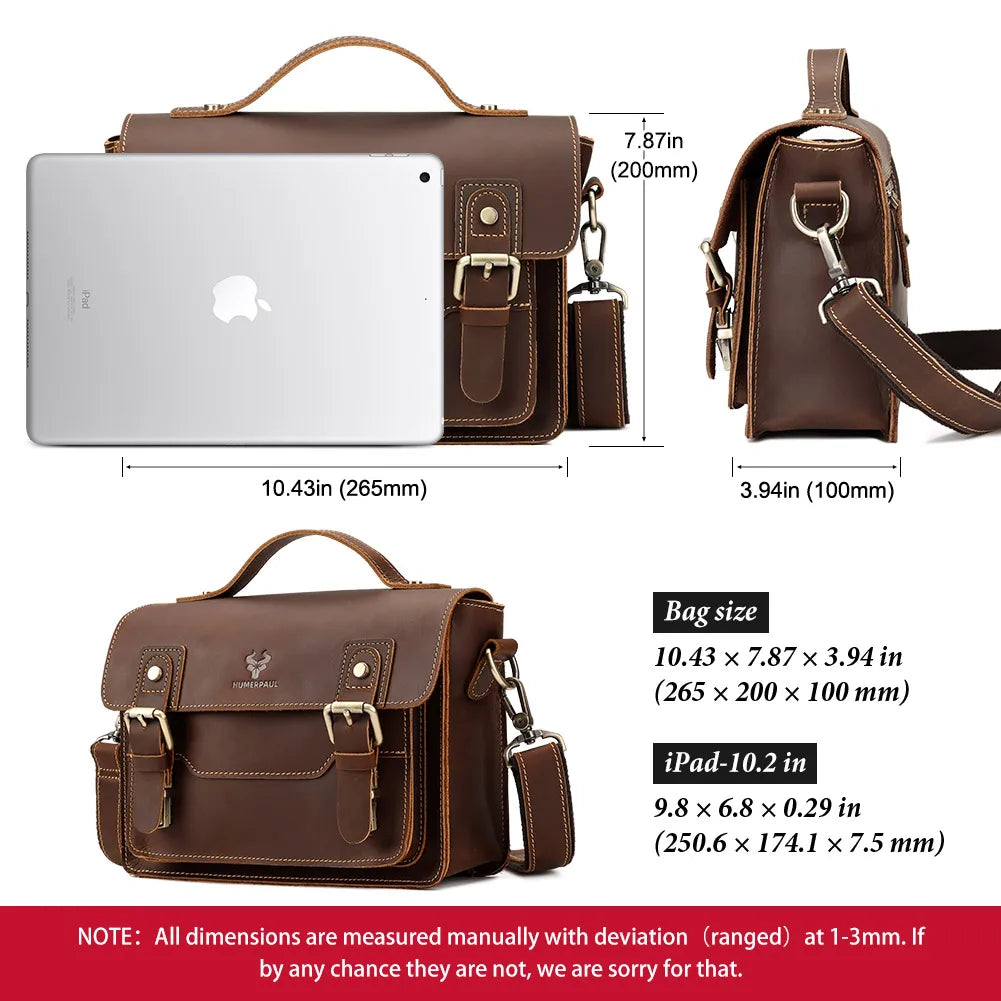 Crazy Horse Leather Men Messenger Bag Business Laptop Briefcase Casual Male Work Tote Bags for Ipad Large Capacity Travel Bag Innova Techno