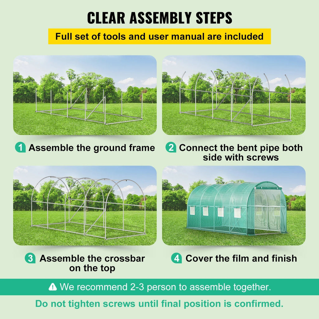 SucceBuy Walk-in Tunnel Greenhouse Galvanized Frame & Waterproof Cover 15x7x7/10x7x7/20x10x7/12x7x7 ft Greenhouses & Cold Frames Innova Techno