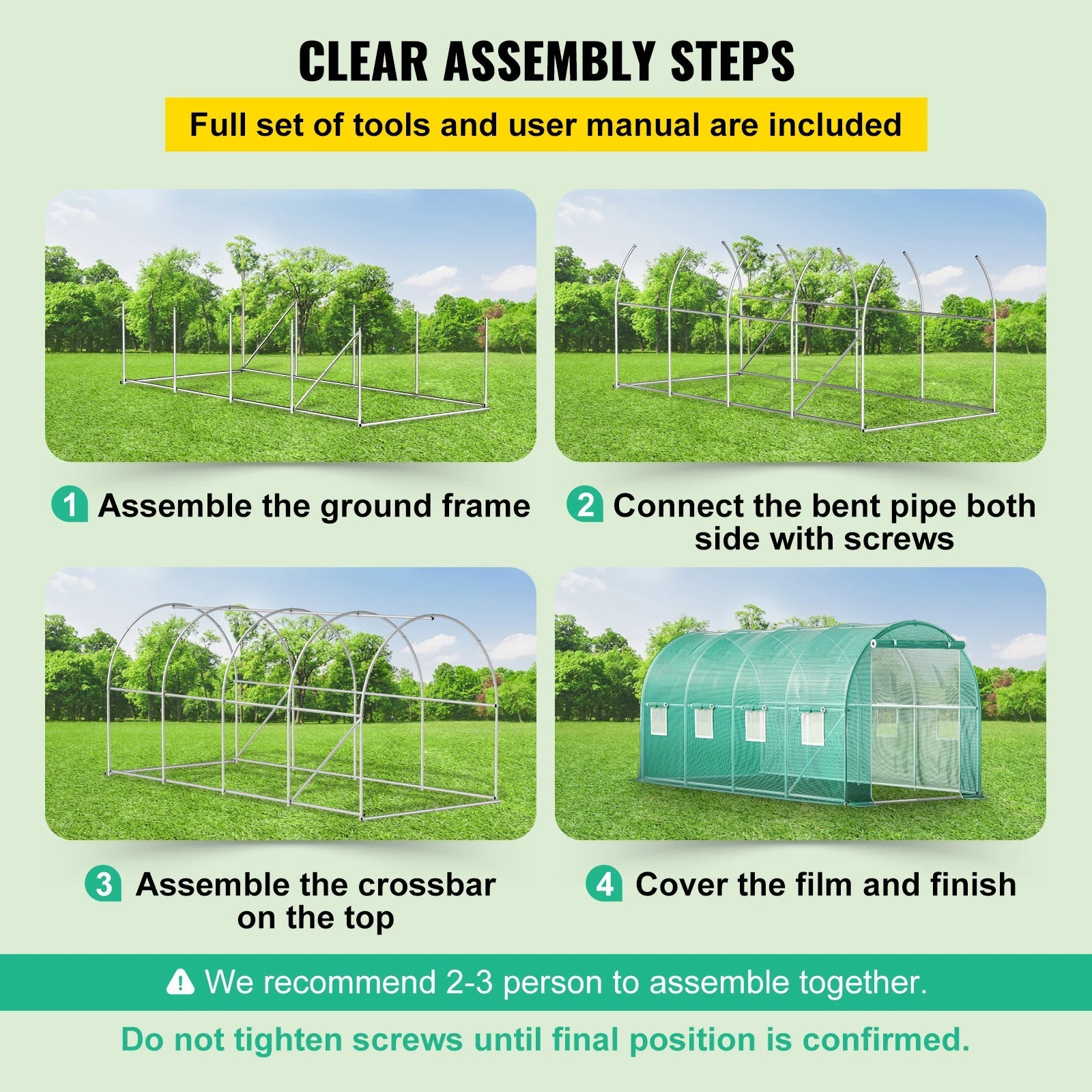 SucceBuy Walk-in Tunnel Greenhouse Galvanized Frame & Waterproof Cover 15x7x7/10x7x7/20x10x7/12x7x7 ft Greenhouses & Cold Frames Innova Techno