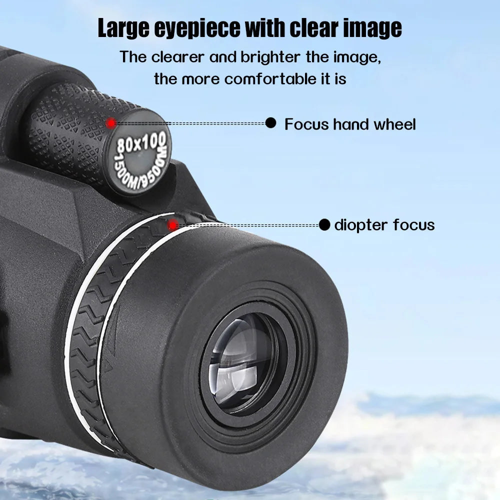 80x100 HD Monocular For Smartphone Adapter & Tripod Telescope With BAK4 Prism For Outdoor Camping ,Birdwatching, Hunting, Hiking Innova Techno