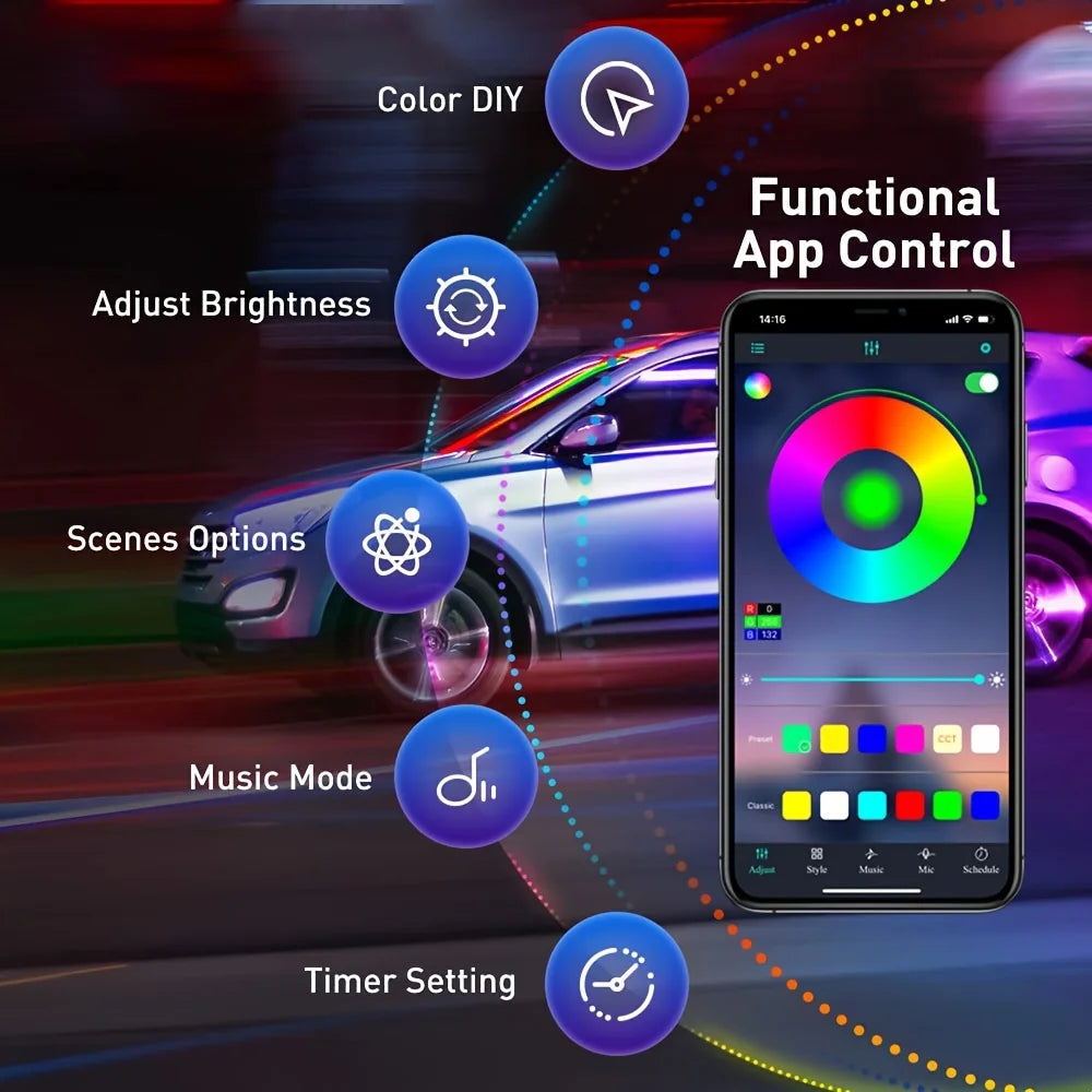 5 in 1 Car Interior LED Ambient Light Strip 6M Fiber Optic Atmosphere Nelon Lighting Kit APP Remote Control Auto Decorative Lamp Innova Techno
