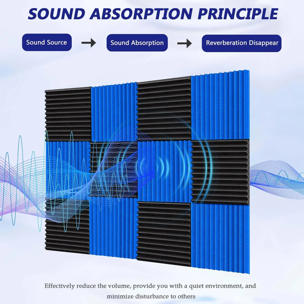 48Pcs 1" X 12" X 12" Acoustic Foam Panels Studio Soundproofing Wedge Sound Proof Wall Panels Acoust Insulation Foam Black Blue Innova Techno