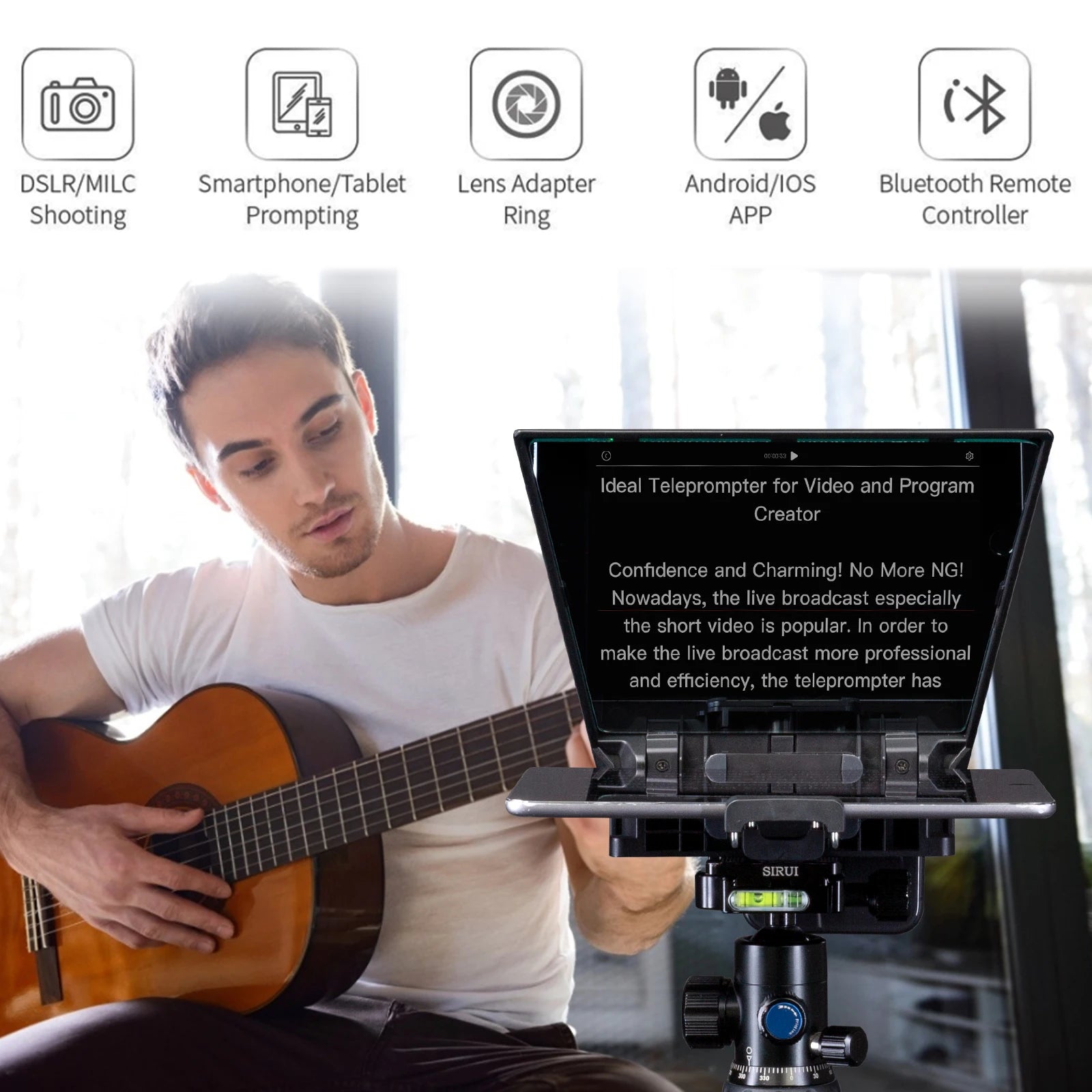 FEELWORLD  TP2A Portable 8 Inch Teleprompter Supports Under 8" DSLR Shooting Smartphone/Tablet Prompting Remote Innova Techno