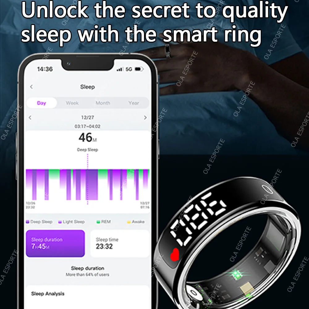 New GPS Motion Smart Ring With Charging Case LED Display Heart Rate Monitor ring Video Control Waterproof Sports Smartring R12
