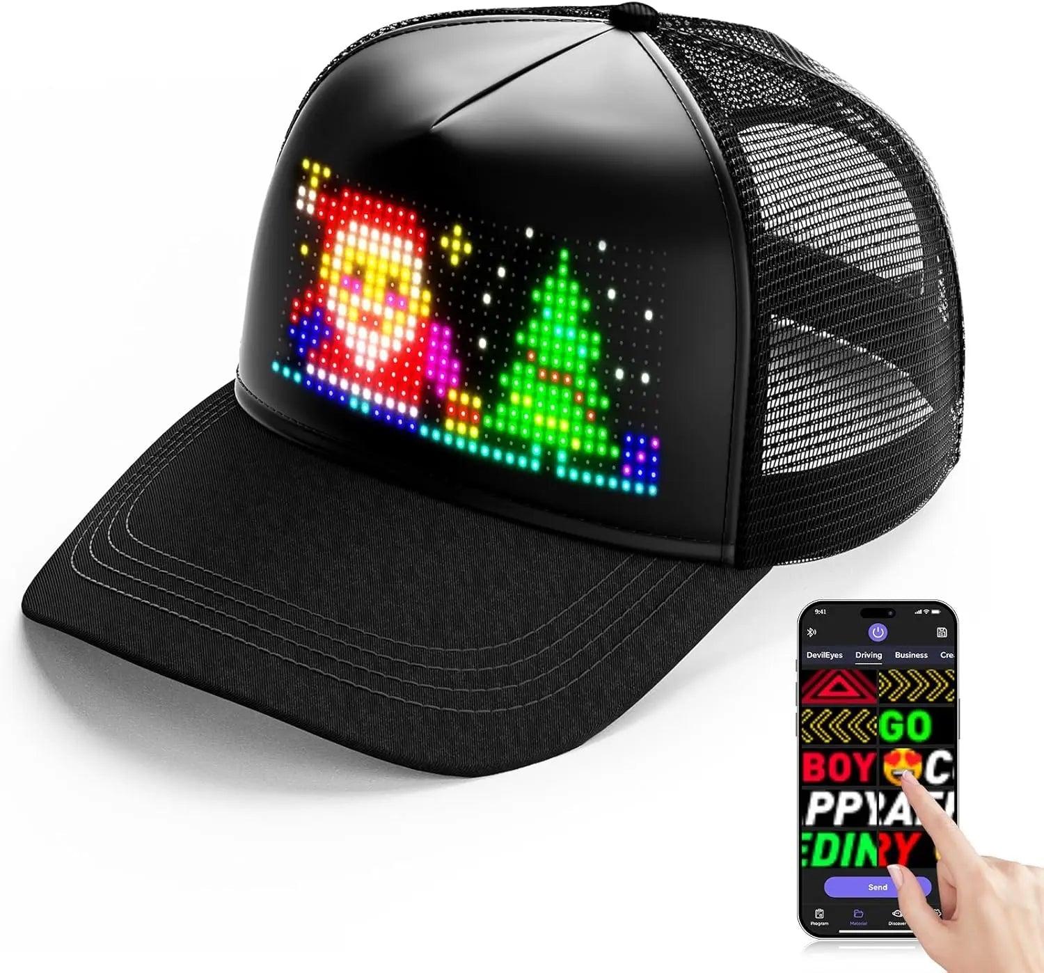 Led Baseball Cap Usb App Control Bluetooth Rechargeable Scrolling Atmosphere Message Board Hop Display Hat Glowing Hat Hip Innova Techno