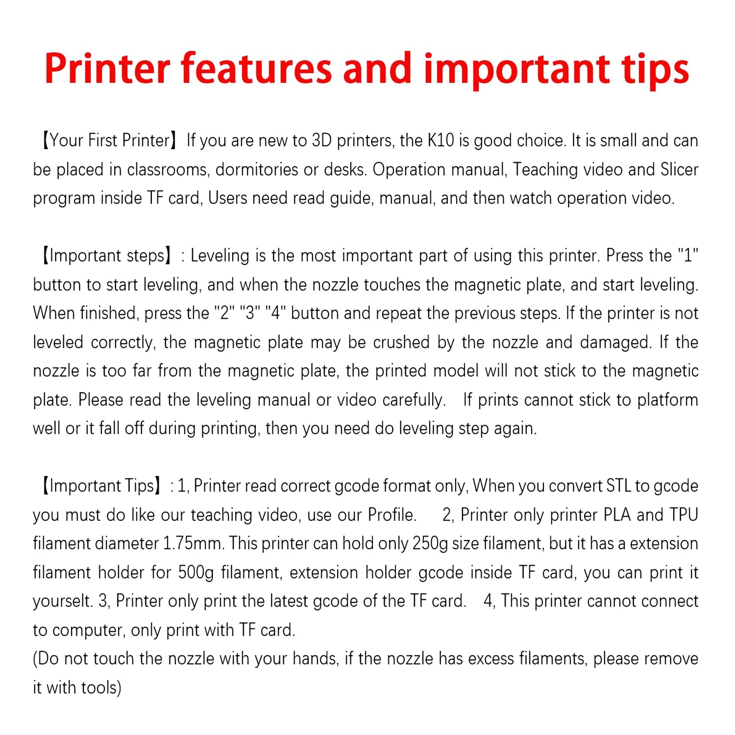 EasyThreed 3D Printer  Entry Level  Compatible with PLA TPU 1.75mm Filament  include Power Adaptor. Innova Techno