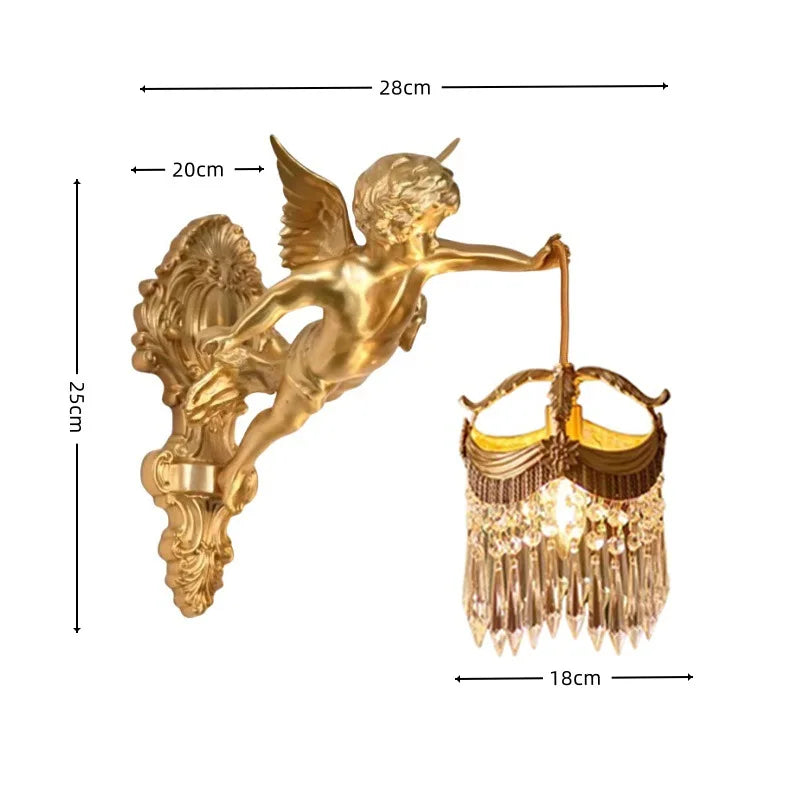 Retro French Brass Wall Lamp Hotel Bedroom Aisle Staircase Wall Angel Crystal Decorative Light Background Wall Copper Light Innova Techno