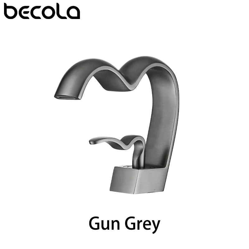 Single Handle Waterfall Bathroom Faucet Brass Gray Basin Faucet Cold And Hot Crance Faucet Sink Tap Single Handle Deck Mounted