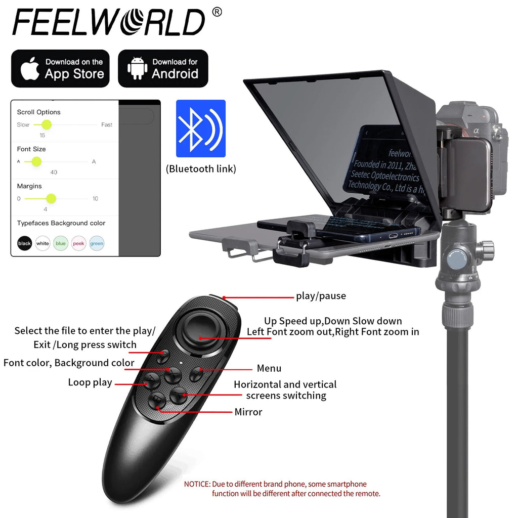 FEELWORLD  TP2A Portable 8 Inch Teleprompter Supports Under 8" DSLR Shooting Smartphone/Tablet Prompting Remote Innova Techno