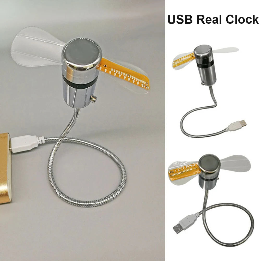 Clock Fans Time Temperature Display LED Clock Fan USB Powered Mini Cooling Flashing Fan Real Time Display for Laptop PC Notebook Innova Techno