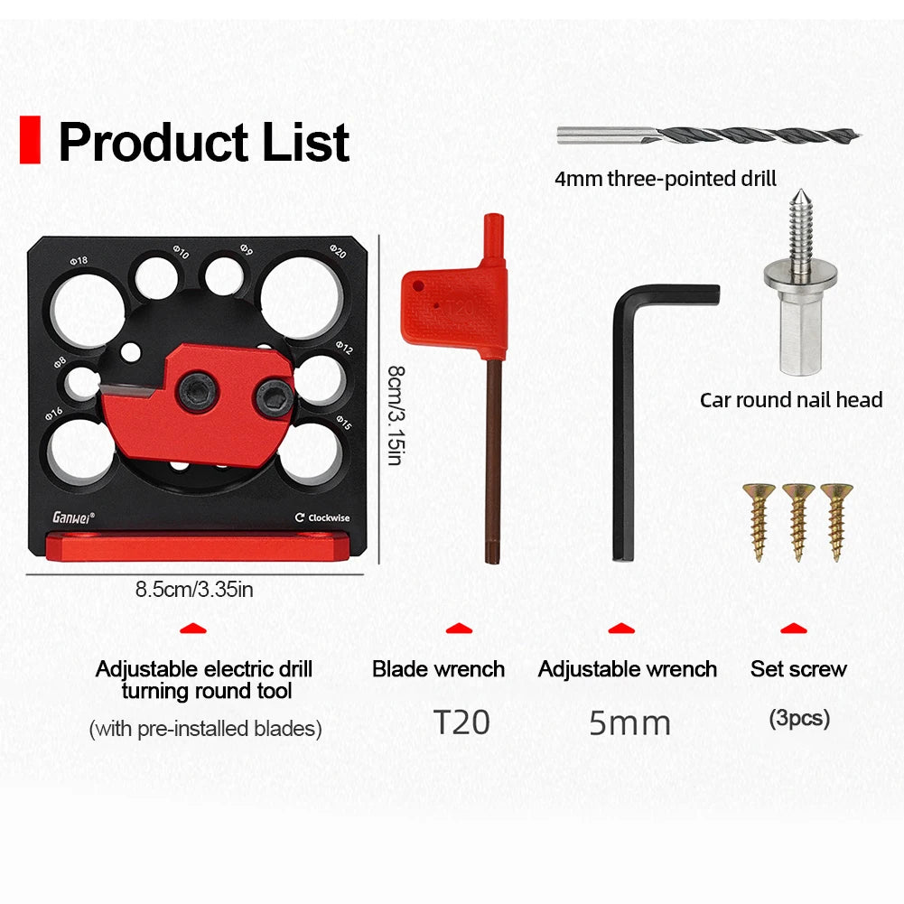 Adjustable Electric Drill Milling Dowel Auxiliary Tool Dowel Maker Jig 8mm-20mm with Carbide Blades Dowel Maker Woodworking Tool